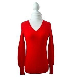 Halogen Women's Red 2 Ply Cashmere Long Sleeve V Neck Pullover Sweater Sz XS